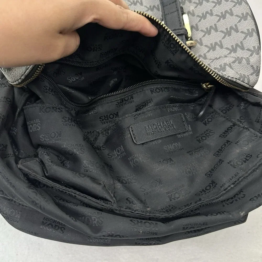 Michael Kors Grayson Large Satchel MK Signature Gray Black with Gold Hardware
